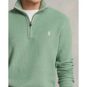 Mesh-Knit Cotton Quarter-Zip Sweater - Pistachio