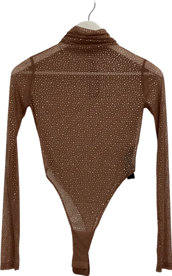 Misspap Brown Miss Joslin Embellished Diamanté Bodysuit UK 6