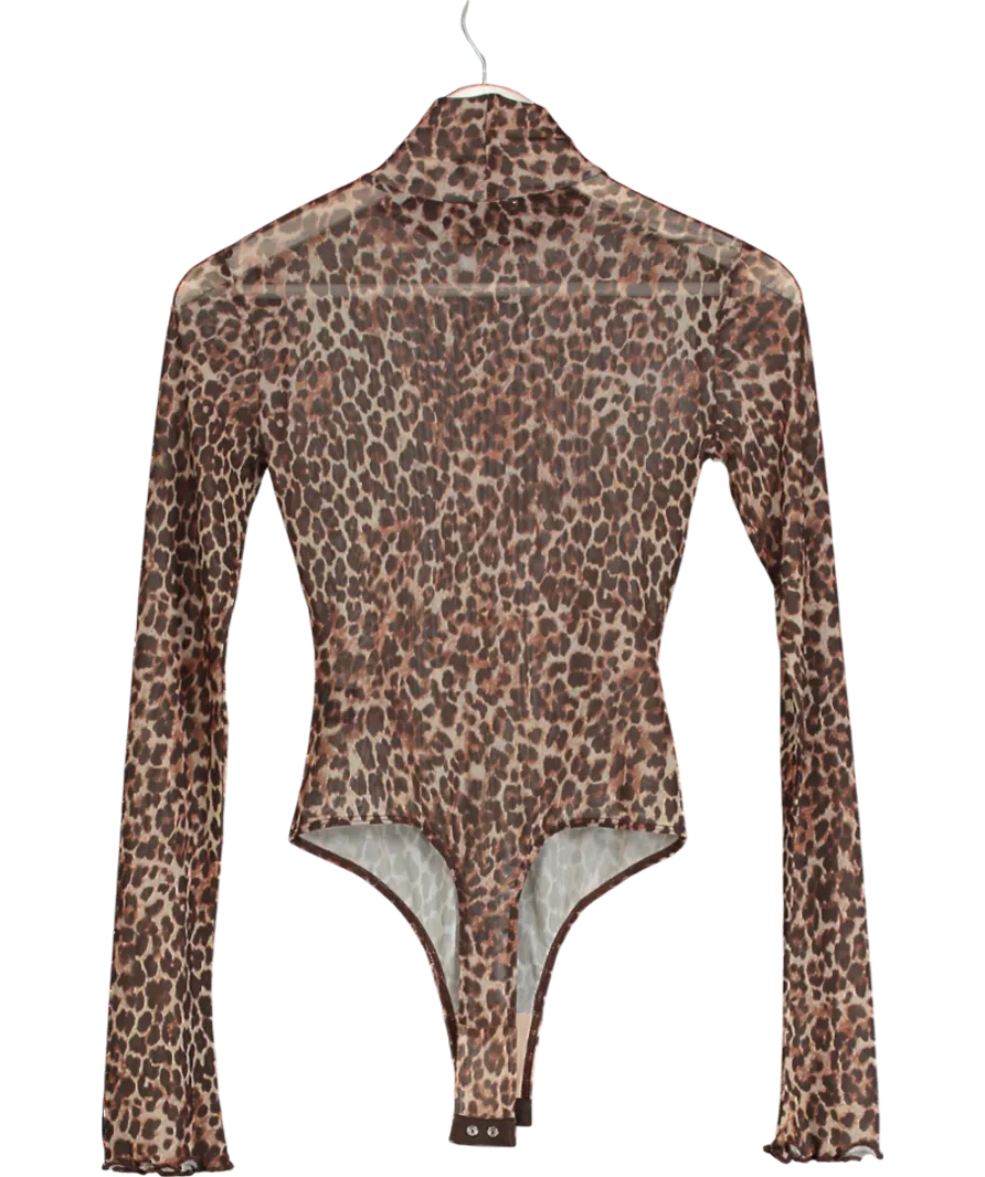 NBD Brown Mira Sheer Bodysuit UK XS