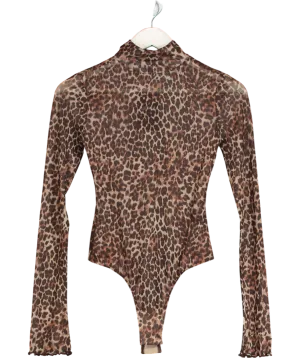 NBD Brown Mira Sheer Bodysuit UK XS