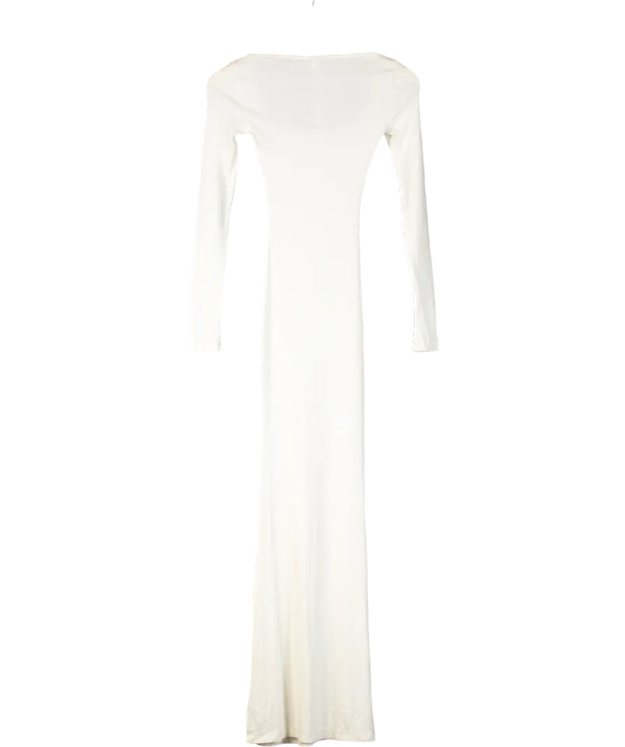 Oh Polly Cream Jude Ribbed Modal Long Sleeve Maxi Dress UK XS