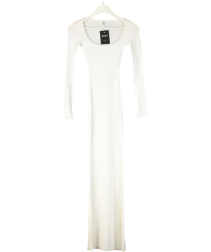 Oh Polly Cream Jude Ribbed Modal Long Sleeve Maxi Dress UK XS