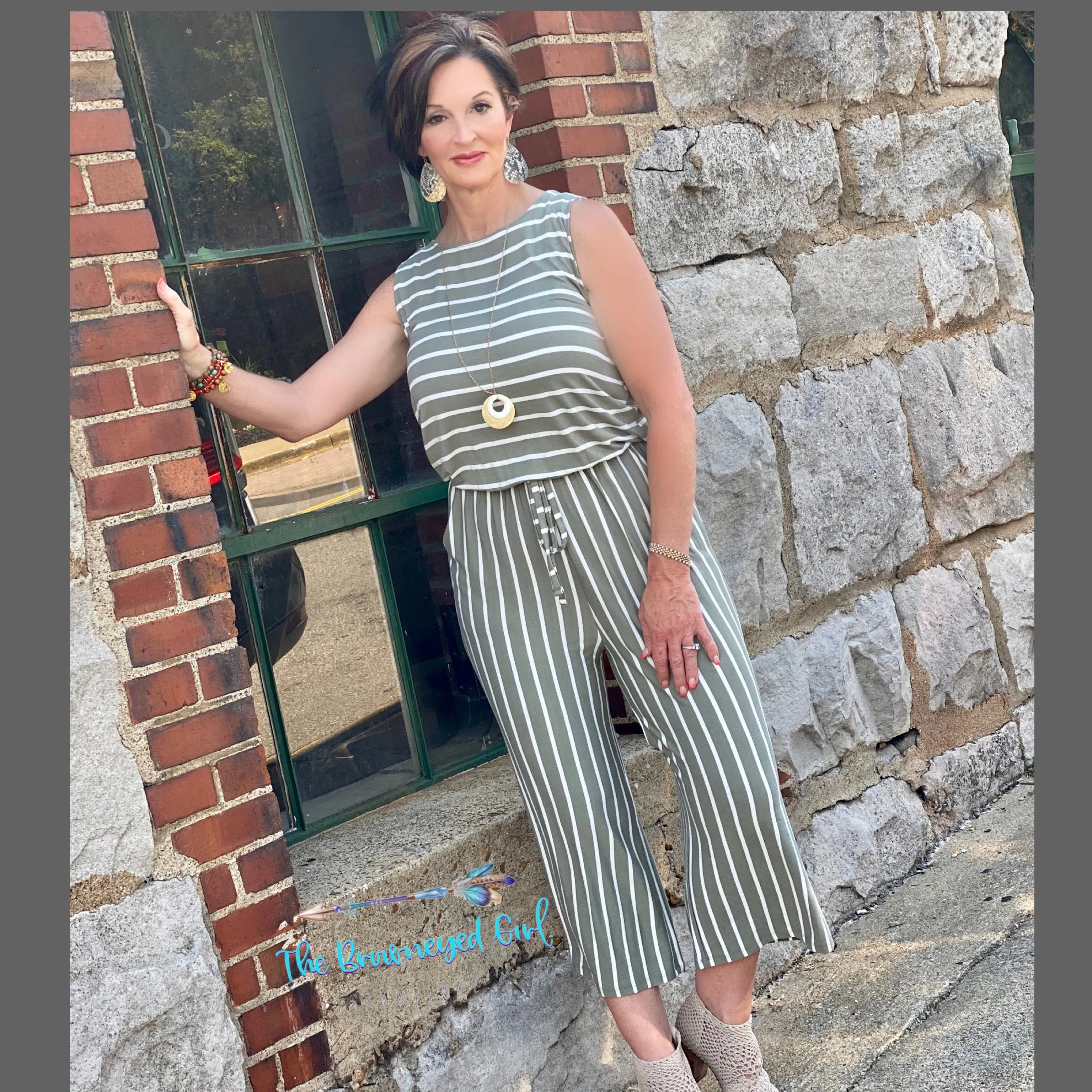 Olive And White Stripe Jumper