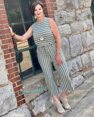 Olive And White Stripe Jumper