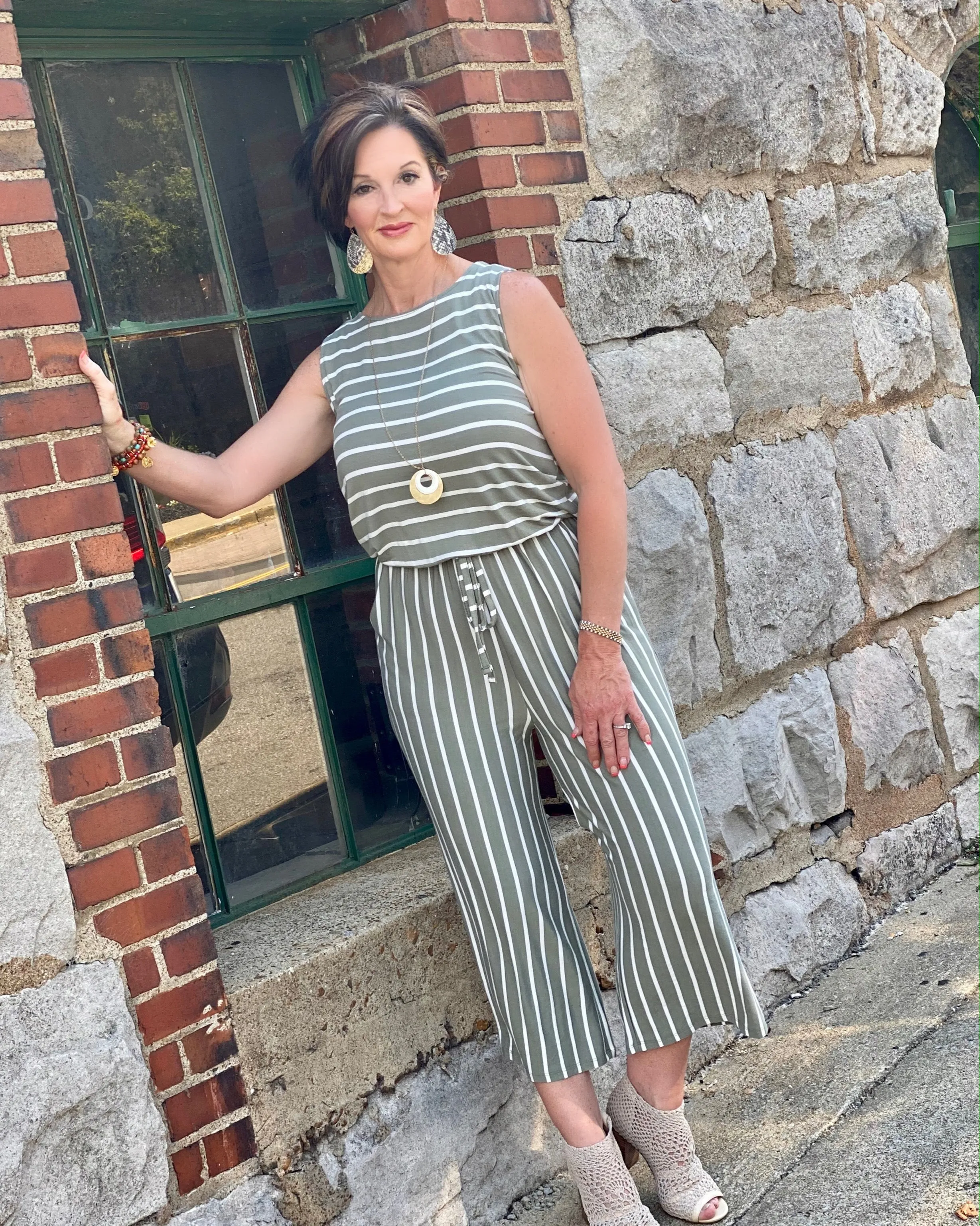 Olive And White Stripe Jumper