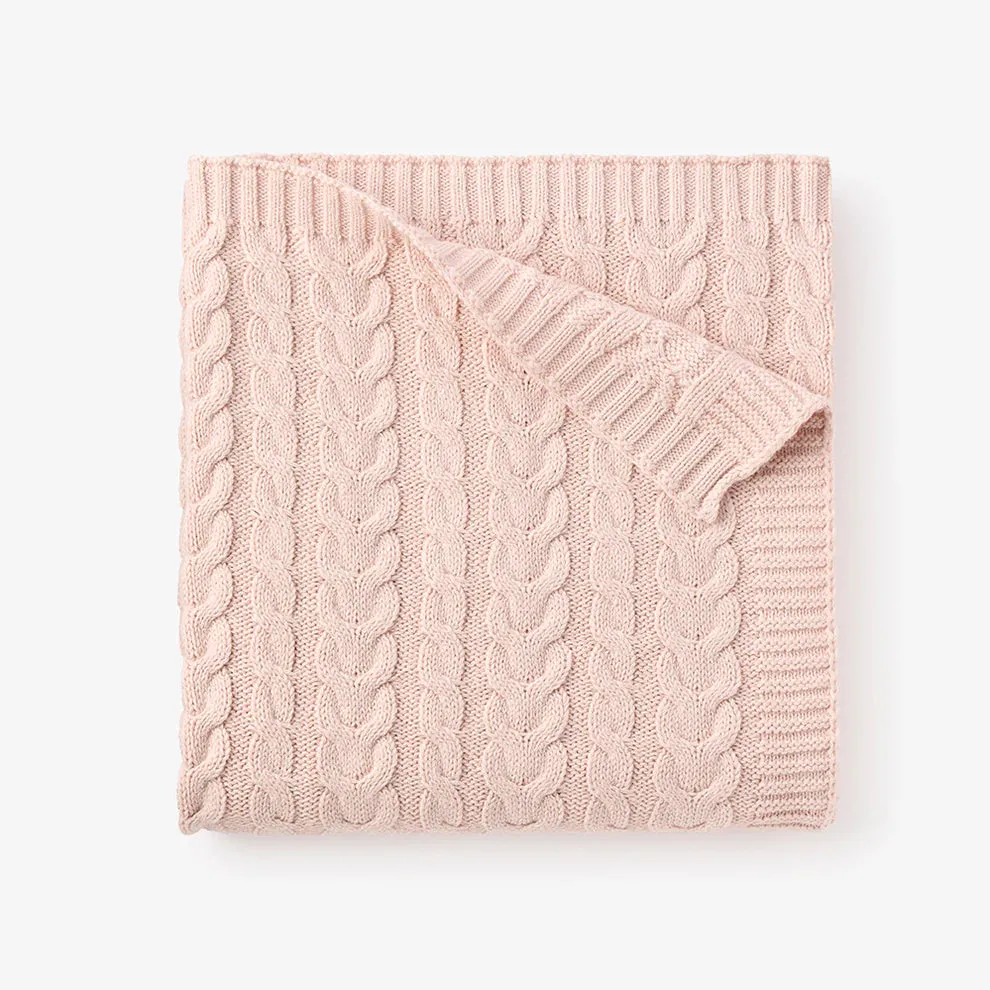 Pale Pink Horseshoe Cable Knit Blanket