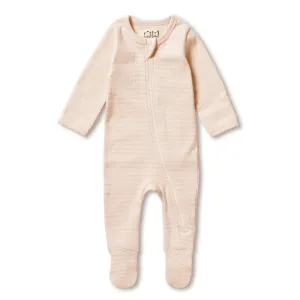 Rib Zipsuit w/ Feet, Cantaloupe Stripe