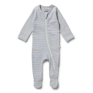 Rib Zipsuit w/ Feet, Rain Drop Stripe