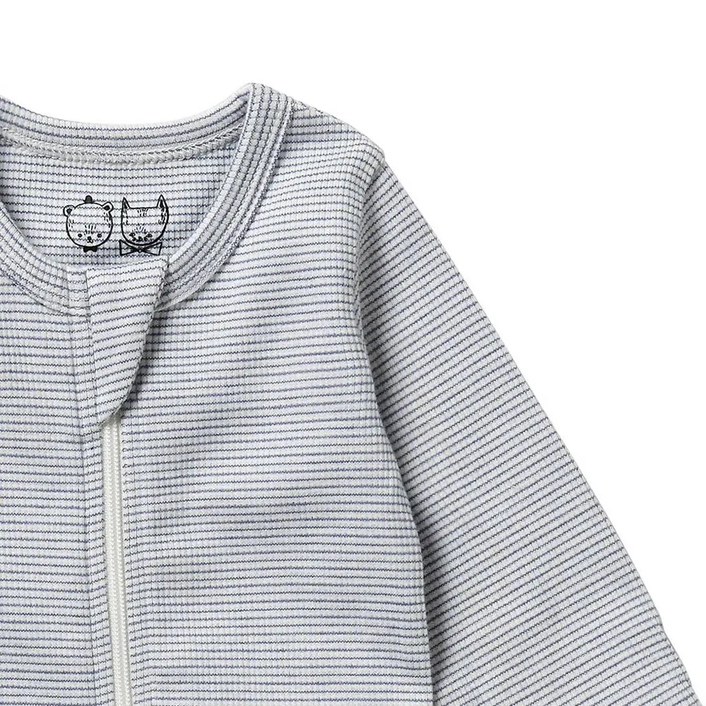 Rib Zipsuit w/ Feet, Rain Drop Stripe