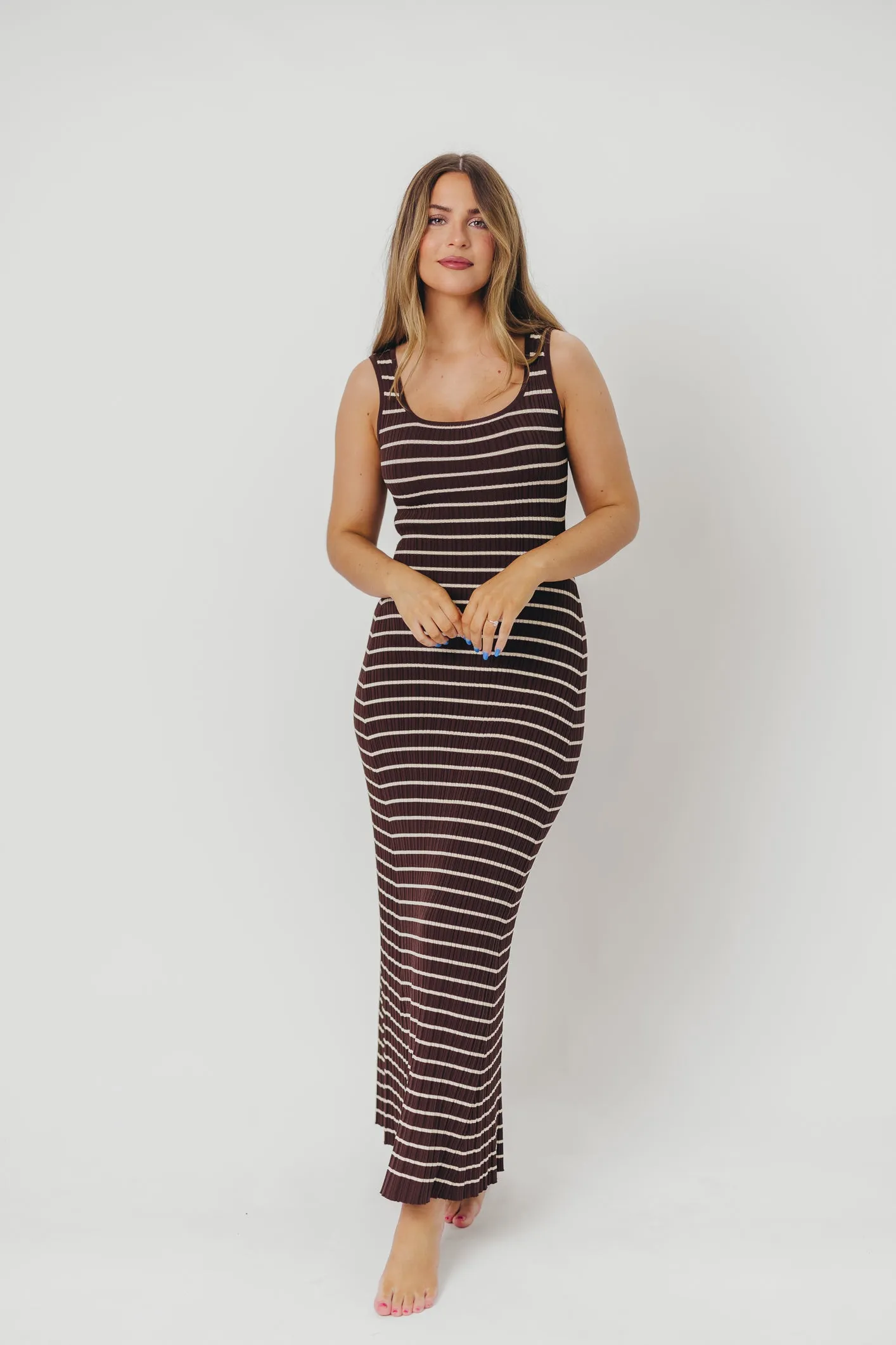 Scarlett Tank Maxi Dress in Brown/Cream