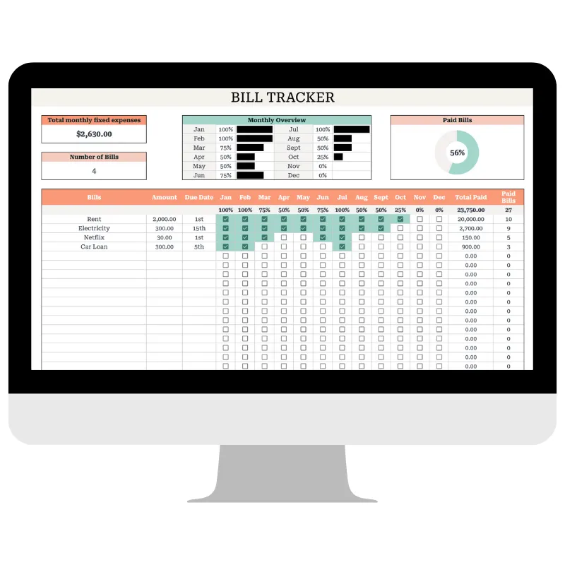 Simple Bill Tracker Spreadsheet