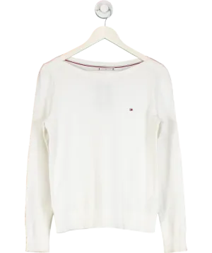 Tommy Hilfiger White Cotton Blend Fine Knit Flag Embroidery Jumper UK S