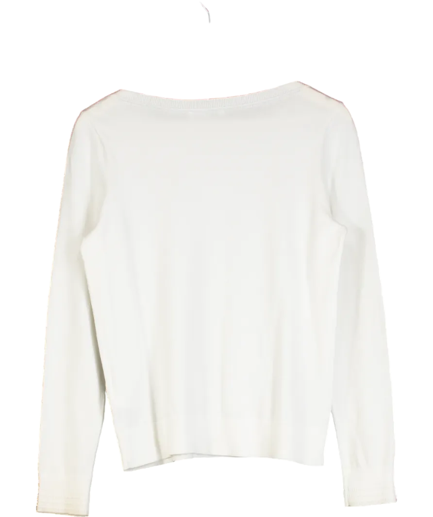 Tommy Hilfiger White Cotton Blend Fine Knit Flag Embroidery Jumper UK S