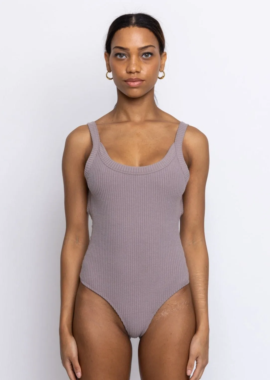 Trenton Open Back Knit Ribbed Bodysuit Mauve