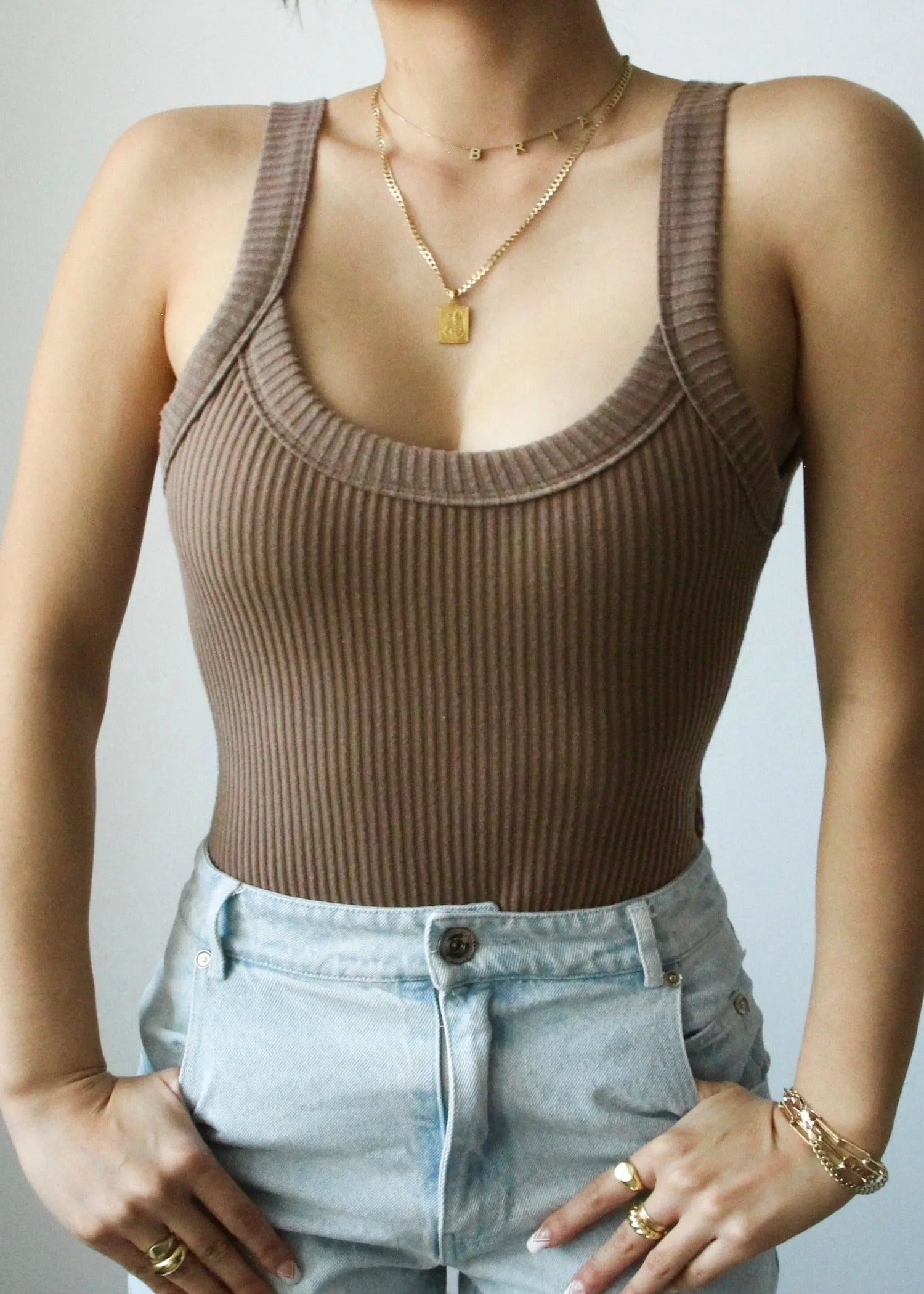 Trenton Open Back Knit Ribbed Bodysuit Mauve