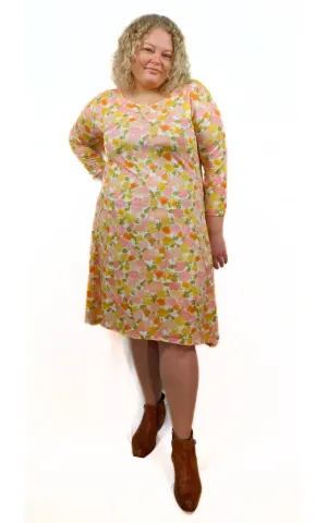 Viscose Semi Fitted Dress 3/4 Sleeve Dress - Pink Print
