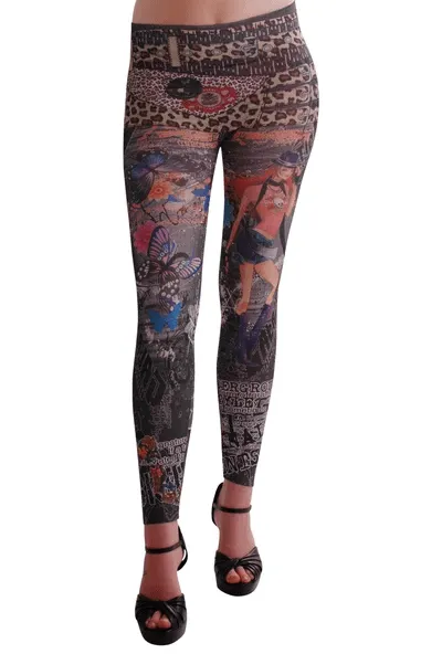 Womens Designer Graphic Printed Full Length Elasticated Stretch Pants Trouser Jegging Ladies Leggings One Size