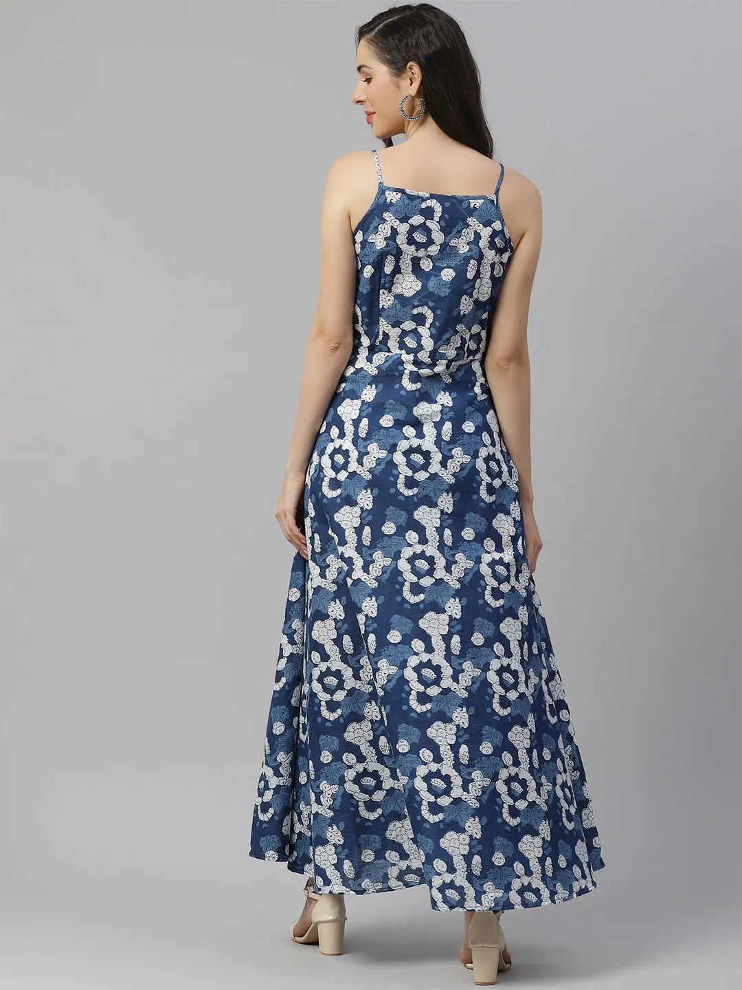 Women'S Indigo Print Cotton Long Dress
